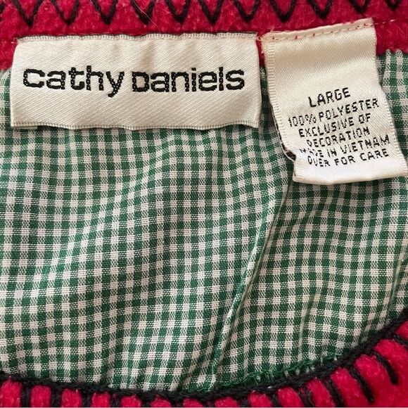 Vintage Cathy Daniels Christmas Kitty Cat Fleece Pullover Red Size Large - Picture 5 of 7